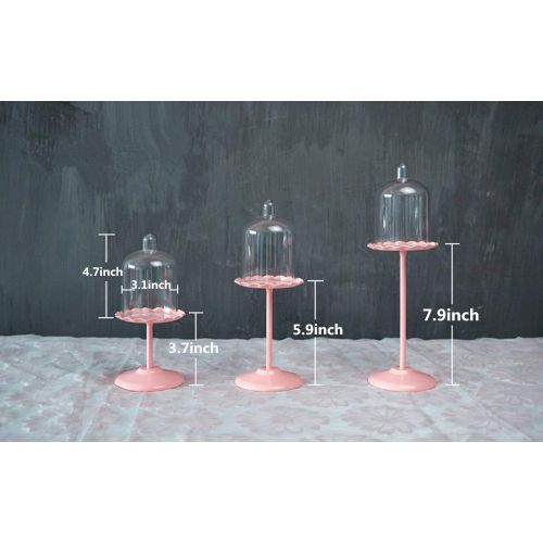  MonLiya 3 Pcs Pink Metal Cake Stand Round Cupcake Display Rack Cover Dessert Serving Platter Baker Plate 3Inch Cake Table Wedding Party Decoration Birthday Cupcake Holder Kitchen C