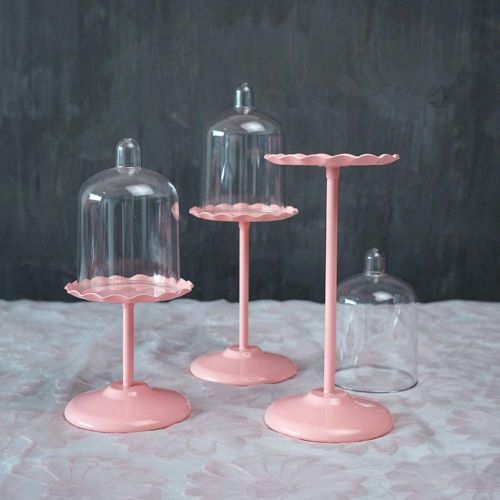  MonLiya 3 Pcs Pink Metal Cake Stand Round Cupcake Display Rack Cover Dessert Serving Platter Baker Plate 3Inch Cake Table Wedding Party Decoration Birthday Cupcake Holder Kitchen C