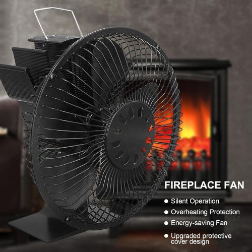  Mona43Henry Stove Fireplace Fan, Environmental Silent Motors Heat Powered Stove Fan, 5 Leaves Sturdy Fireplace Blower with Protective Cover, Safer and More Comfortable, for Gas Pel