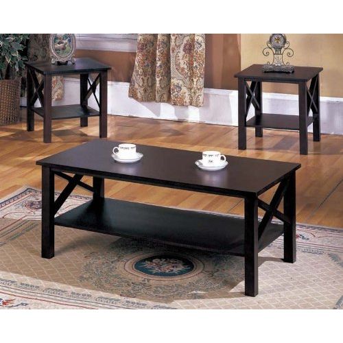  Monarch Kings Brand 3 Pc. Cherry Finish Wood X Style Casual Coffee Table & 2 End Tables Occasional Set