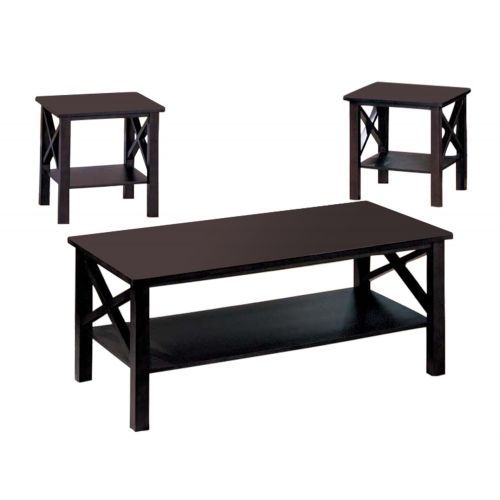  Monarch Kings Brand 3 Pc. Cherry Finish Wood X Style Casual Coffee Table & 2 End Tables Occasional Set