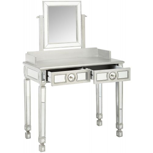  Monarch Specialties Brushed Silver/Mirrored Vanity with 2 Drawers, 36-Inch