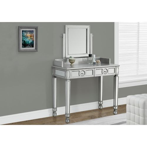  Monarch Specialties Brushed Silver/Mirrored Vanity with 2 Drawers, 36-Inch