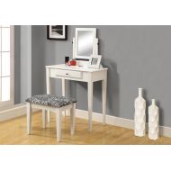 Monarch Specialties 2-Piece Vanity Set with a Zebra Fabric Stool, White