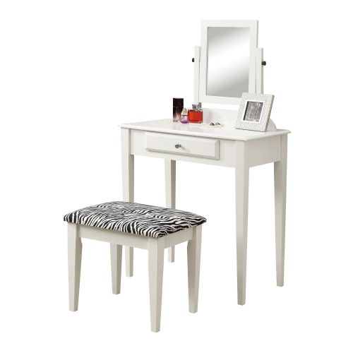  Monarch Specialties 2-Piece Vanity Set with a Zebra Fabric Stool, White