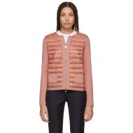 Moncler Pink Down Front Panel Zip-Up Sweater