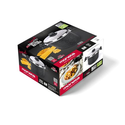  Moneta 0018656011 Etnea Pasta Kochtopf 22 cm 4Liter, Aluminium, 4 liters, Schwarz