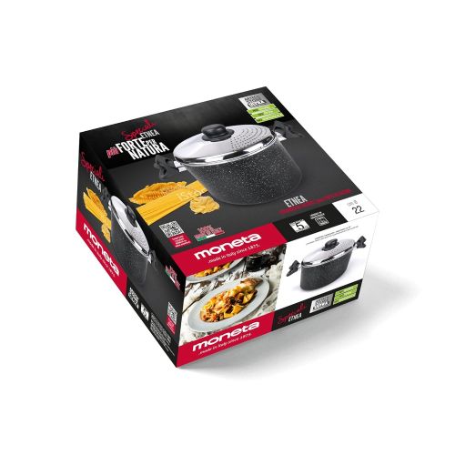  Moneta 0018656011 Etnea Pasta Kochtopf 22 cm 4Liter, Aluminium, 4 liters, Schwarz