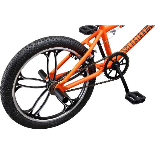  Mongoose Legion Mag Freestyle Sidewalk BMX Bike for-Kids,-Children and Beginner-Level to Advanced Riders, 20-inch Wheels, Hi-Ten Steel Frame, Micro Drive 25x9T BMX Gearing, Orange