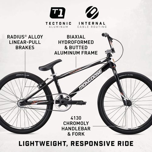  Mongoose Title Elite 24 BMX Race Bike with 24-Inch Wheels in Black for Advanced and Returning Riders, Featuring Professional-Grade 6061 Tectonic T1 Biaxial Hydroformed and Butted A