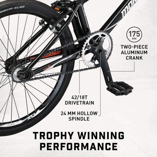  Mongoose Title Elite 24 BMX Race Bike with 24-Inch Wheels in Black for Advanced and Returning Riders, Featuring Professional-Grade 6061 Tectonic T1 Biaxial Hydroformed and Butted A