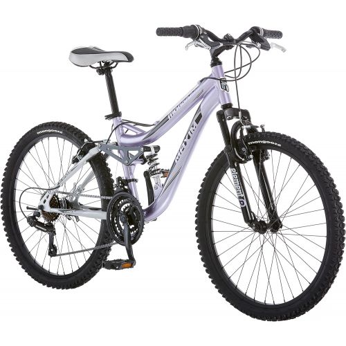  Mongoose Maxim Girls Mountain Bike, 24-Inch Wheels, Aluminum Frame, 21-Speed Drivetrain, Lavender