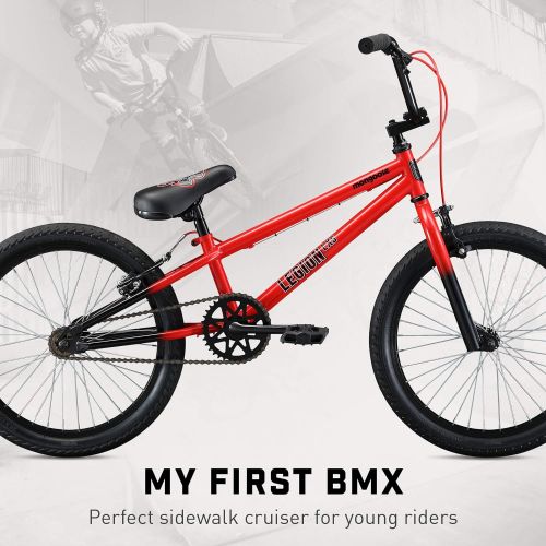  Mongoose Legion LSX Freestyle Sidewalk BMX Bike for-Kids, -Children and Beginner-Level to Advanced Riders, 20-inch Wheels, Hi-Ten Steel Frame, Micro Drive 25x9T BMX Gearing, Red (M