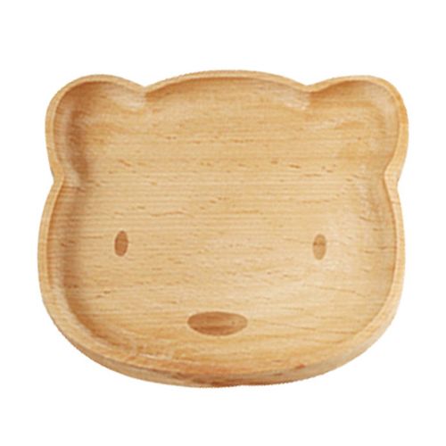  MonkeyJack Natural Wooden Kids Plate Baby Feeding Set Includes Bear Cat Shape Animal Wood Plates