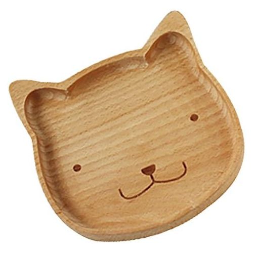  MonkeyJack Natural Handmade Wooden Kids Cat Plate Divided Dishes Animal Serving Tray - Cat