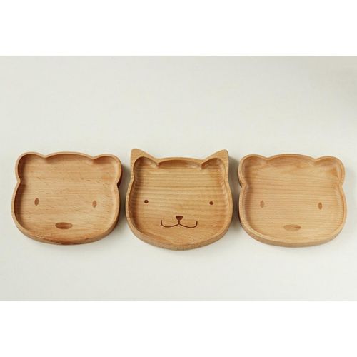  MonkeyJack Natural Handmade Wooden Kids Cat Plate Divided Dishes Animal Serving Tray - Cat