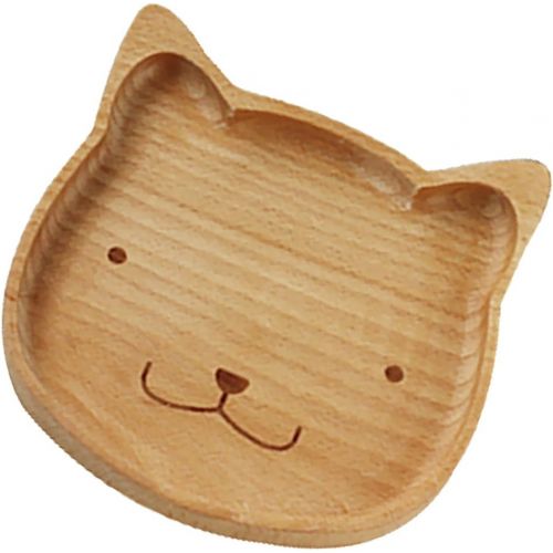  MonkeyJack Natural Handmade Wooden Kids Cat Plate Divided Dishes Animal Serving Tray - Cat