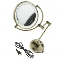 MonkeyJack Beauty LED Lighted Wall Mount Makeup Shaving Round Mirror, 3x/5x/7x Magnification, 8 inch, Extending Folding Chrome/Bronze Finish - Bronze, 7x Magnification