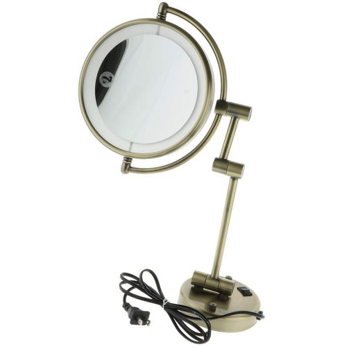  MonkeyJack Beauty LED Lighted Wall Mount Makeup Shaving Round Mirror, 3x/5x/7x Magnification, 8 inch, Extending Folding Chrome/Bronze Finish - Bronze, 7x Magnification