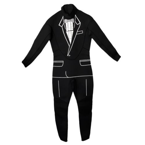  MonkeyJack Mens Tuxedo Wetsuit Formal Style Black 3mm Neoprene Suit Tie Surf Surfing SCUBA Dive Diving Suit