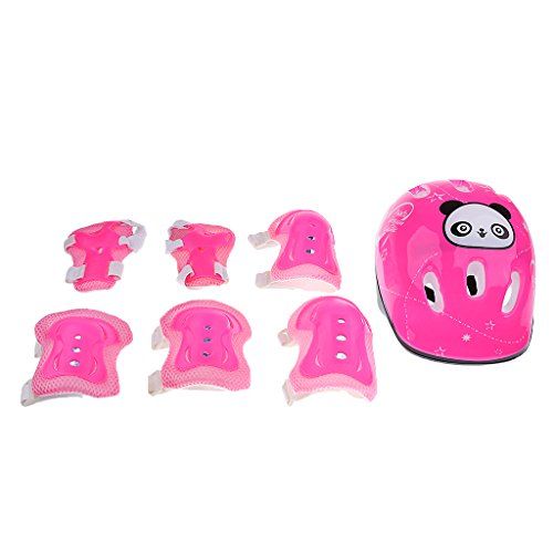  MonkeyJack 7 Pieces Kids Girl Roller Skating Skateboard Bicycle Helmet Knee Elbow Pad Wrist Guard Protective Gears With Sport Cones Pile Cup Pink