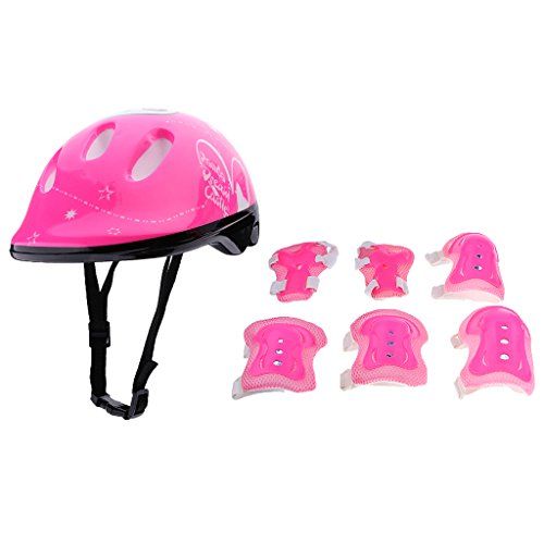  MonkeyJack 7 Pieces Kids Girl Roller Skating Skateboard Bicycle Helmet Knee Elbow Pad Wrist Guard Protective Gears With Sport Cones Pile Cup Pink