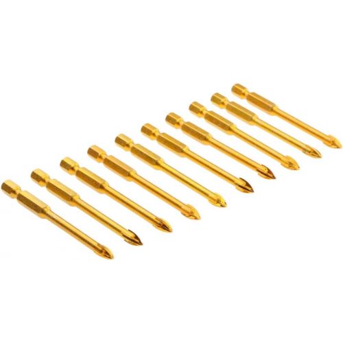  [아마존베스트]MonkeyJack Glass Drill Bits Set Cutting Edges Slotted/Cross Spear Head Drill with Hex Shank for Ceramic Tile Marble Mirror and Glas - 10pcs 6mm Cross