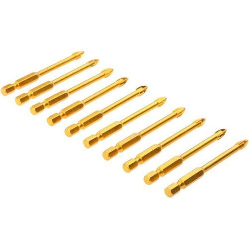  [아마존베스트]MonkeyJack Glass Drill Bits Set Cutting Edges Slotted/Cross Spear Head Drill with Hex Shank for Ceramic Tile Marble Mirror and Glas - 10pcs 6mm Cross