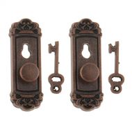 MonkeyJack 2pcs 1:12 Vintage Metal Door Knob Plate Key Set Dollhouse Miniature Handle