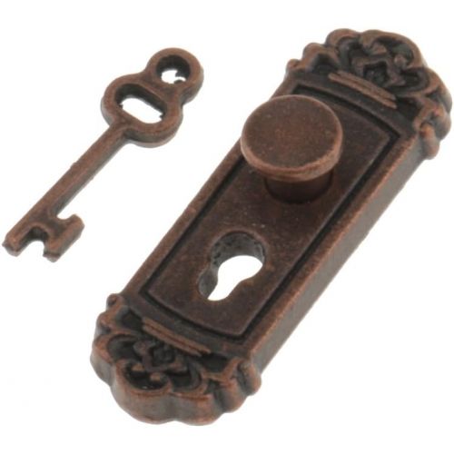  MonkeyJack 2pcs 1:12 Vintage Metal Door Knob Plate Key Set Dollhouse Miniature Handle