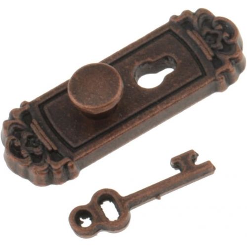  MonkeyJack 2pcs 1:12 Vintage Metal Door Knob Plate Key Set Dollhouse Miniature Handle