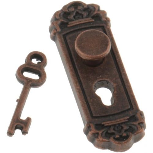  MonkeyJack 2pcs 1:12 Vintage Metal Door Knob Plate Key Set Dollhouse Miniature Handle
