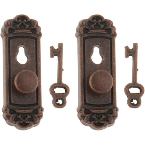  MonkeyJack 2pcs 1:12 Vintage Metal Door Knob Plate Key Set Dollhouse Miniature Handle