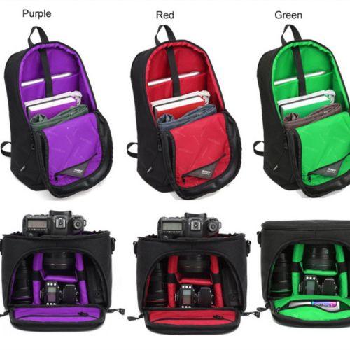  MonkeyJack 2 in 1 DSLR Camera Bag Laptop Backpack Shockproof Case with Rain Cover Green for Canon Nikon Red