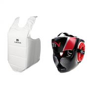 MonkeyJack MMA Boxing Headgear Head Guard Helmet and Chest Guards Set Pretection Gear