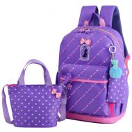 Monkibag-Kid Schoolbag Cute Bowknot Hearts Printing Casual Teens Girls Backpack Set 3 in 1 Laptop Bag Primary Students Backpack Handbag Purse Casual School Bookbag Set for Travel Daily Use Book