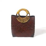 Monkibag-WTote Womens Tote Womens Classic Straw Summer Beach Sea Shoulder Bag Handbag Tote Handbag (Color : Coffee red, Size : 30727cm)