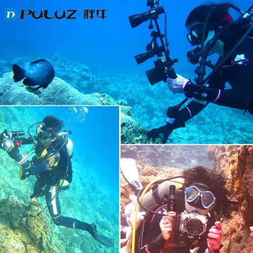  Monllack PULUZ Aluminium Tray Dual Handle Grip Handheld Stabilizer with 14 Screw Diving Tray for Underwater Camera Housings