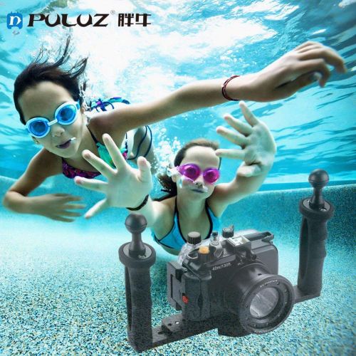  Monllack PULUZ Aluminium Tray Dual Handle Grip Handheld Stabilizer with 14 Screw Diving Tray for Underwater Camera Housings