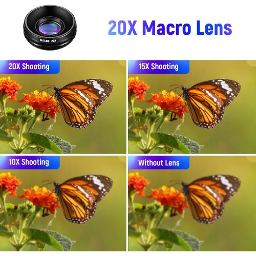  Monnadi iPhone Camera Lens, SLR Level 4 in 1 HD iPhone Lens Kit, 3.0X Zoom Telephoto Lens, 20X Macro Lens, 120°Wide Angle Lens, 238°Fisheye Lens for iPhone X877 Plus6s6s Plus65 & Sa
