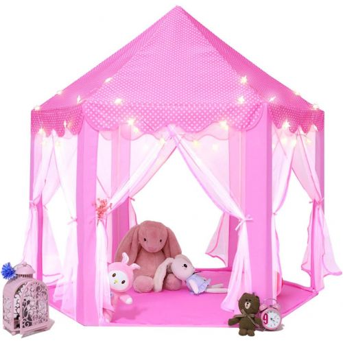  [아마존베스트]Monobeach Princess Tent Girls Large Playhouse Kids Castle Play Tent with Star Lights Toy for Children Indoor and Outdoor Games, 55 x 53 (DxH)