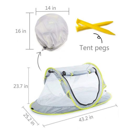  Monocho Baby Pop-up Beach Tent with Sleeping Pad and Mosquito Net, UPF 50+ Travel Bed for Newborn, Insfant, 2 Pegs + 1 Portable Bag (B)