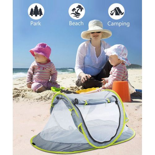  Monocho Baby Pop-up Beach Tent with Sleeping Pad and Mosquito Net, UPF 50+ Travel Bed for Newborn, Insfant, 2 Pegs + 1 Portable Bag (B)