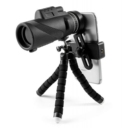  Monocular Telescope, Phone Telescope 12X50 High-Powered BAK4 Prism Low Night Vision Waterproof Fog-Proof Smartphone Adapter Trip with Flexible Tripod and Premier Bluetooth Shutter