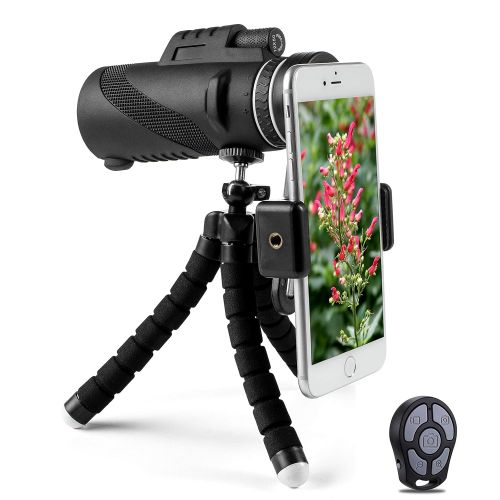  Monocular Telescope, Phone Telescope 12X50 High-Powered BAK4 Prism Low Night Vision Waterproof Fog-Proof Smartphone Adapter Trip with Flexible Tripod and Premier Bluetooth Shutter