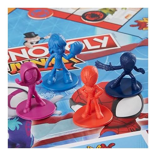 모노폴리 Hasbro Gaming Monopoly Junior: Marvel Spidey and His Amazing Friends Edition Board Game for Kids Ages 5+, with Artwork from The Animated Series, Kids Board Games