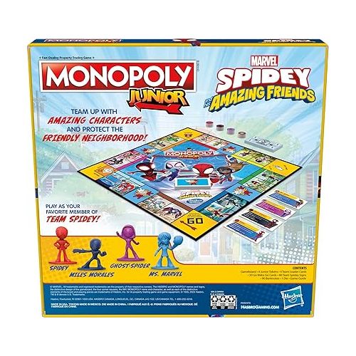 모노폴리 Hasbro Gaming Monopoly Junior: Marvel Spidey and His Amazing Friends Edition Board Game for Kids Ages 5+, with Artwork from The Animated Series, Kids Board Games