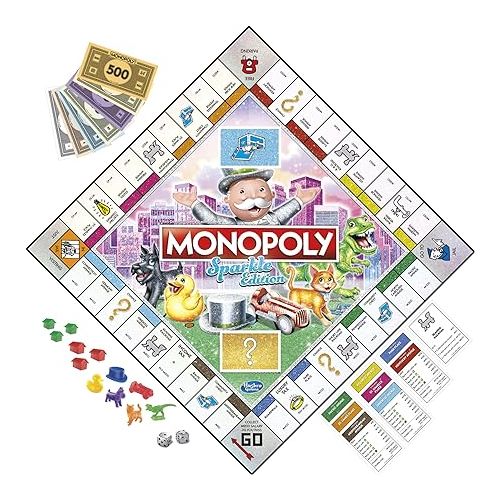 모노폴리 Hasbro Gaming Monopoly Sparkle Edition Board Game, Family Games, with Glittery Tokens, Pearlescent Dice, Sparkly Look, (Amazon Exclusive)