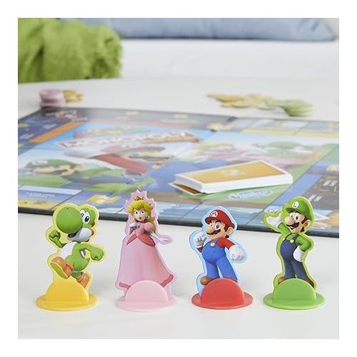 모노폴리 Monopoly Junior Super Mario Edition Board Game, Fun Kids' Ages 5 and Up, Explore The Mushroom Kingdom as Mario, Peach, Yoshi, or Luigi (Amazon Exclusive)