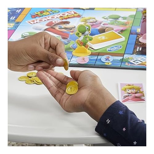 모노폴리 Monopoly Junior Super Mario Edition Board Game, Fun Kids' Ages 5 and Up, Explore The Mushroom Kingdom as Mario, Peach, Yoshi, or Luigi (Amazon Exclusive)